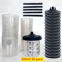 50 pcs/set 600ml Disposable Spray Gun Paint Cup H/O Quick Cup Spray System with 5 mixing sticks and 20 sealing plugs