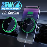 LED Qi2.2 25W Car Magnetic Wireless Charger Stand With Air-Cooling Fan For Magsafe iPhone17 16 15 14 13 12 Pro Max Fast Charging