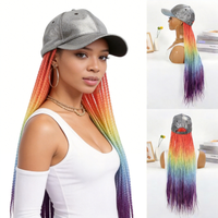 WIGERA Rainbow Ombre On Sales Long Box Braided Synthetic Wig With Silver Baseball Cap Braiding Hair Extensions For Black Women