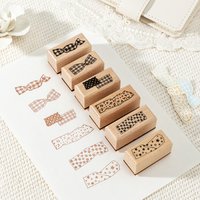Journal GO Wrinkled Tape Wood Stamp Candy Bow Floral Beech Wood Seal DIY Diary Scrapbook Aesthetics Planner Journal SuppIies