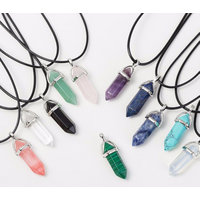 New Hexagonal Column Natural Stone Choker Necklaces Vintage Pink Purple Crystal Pendent Necklace for Women Leather Chain Jewelry