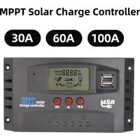 MPPT Solar Charge Controller 30A 60A 100A with Load/Dual USB /LCD 12V 24V Auto Solar Panel Charger Regulator