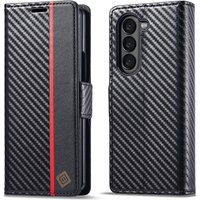 Carbon Fiber Leather Wallet Case For Samsung Galaxy Z Fold 7 6 5 4 3 5G Fold7 Fold6 Magnetic Flip Card Holder Phone Bag Etui