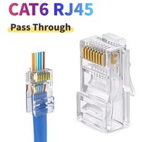 50/100pcs RJ45 Cat6 Pass Through Connector Gold Plated Unmodule Plug Network RJ-45 Crystal HeadsEthernet Cables