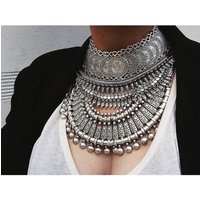 Gypsy Boehmian Hippie Collar Necklaces for Women Big Chunky Tibetan Silver Metal Necklace Festival Turkish Party Jewelry Gift