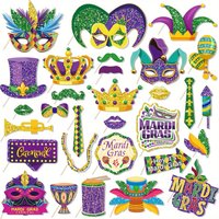 30pcs Mardi Gras Photo Booth Props with Sticks for Fat Tuesday New Orleans Party Supplies Carnival Wedding Birthday Decorations
