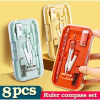 8-Piece Math Drawing Set,Drawing Tools,Including Compass,Ruler,Set Square,Protractor, Eraser,And Mechanical Pencil,Compass Set