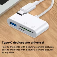 USB C 3-in-1 Card Reader Cable, Type-C to SD/TF Card & OTG Converter Cable for Laptop, Phone, Tablet