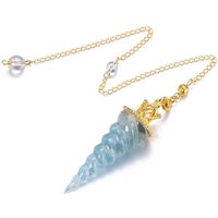Resin Pendulum for Divination Reiki Gold Color Crystals Chip Healing Point 7 Chakra Aquamarines 7 Chakra Spiritual Pendulos X240
