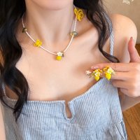 Crystal Bead Lemon Summer Cute Fruit Earrings Necklace Sweet Seaside Vacation Jewelry Set Light Luxury Temperament Accessories