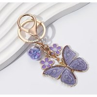 A Delicate and Beautiful Purple Flower Rhinestone Large Butterfly Enamel Alloy Keychain, Plant and Insect Design, Elegant and Natural Spring Style Bag Pendant, a Commemorative Gift for Friends and