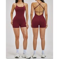 Ningyu Sexy Fitness Jumpsuit Women Cross Adjustable Sport Playsuit Running One Piece Yoga Set Scrunch Shorts Backless Set Romper