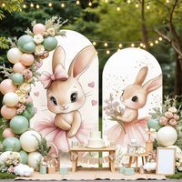 Mehofond Custom 2-Sided Bunny Bow Rabbit Pink Butterfly Flowers Kids Birthday Baby Shower Cover Arch Background Decor Backdrop
