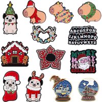 Christmas Animal Enamel Pin Green Monster Heart Hands Cartoon Pug In Stockings Magic Crystal Ball Brooches Jewelry Gifts for Fri
