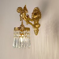 Luxury Angel Brass Wall Lamp Living Room Bedroom Background Retro Crystal Art Lighting