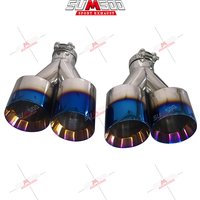 1PCS V TYPE Car Universal Exhaust Double Head Stainless Steel Tailpipe for Retrofit Muffler Nozzle burnt blue