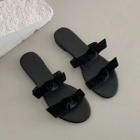 Slippers for Women 2026 Summer Bow Tie One and Double Straps Flat Sandals Womens Beach Wear Open Toed Round Toe Slippers/sandals