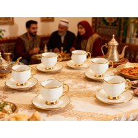 2/4pcs 3oz Ceramic Coffee Cup Set with Saucers - Turkish& Arabic Style Mugs with Golden Rim Design, Suitable for Coffee, Milk