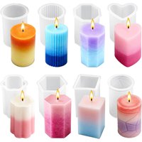 8Reusable Silicone Candle Mold Set - Cylindrical/Hexagon/Octagon/Heart-shaped/Flower Shape/Square,ApplicableDIYCandle Making、Soa