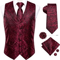 Mens Vests Jacquard Waistcoat Neck Tie Hanky Cufflinks Brooch Set for Men Suit Sleeveless Jacket Wedding Business Party
