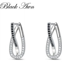 Black Awn 2026 New Hoop Earrings for Women Classic Silver Color Trendy Spinel Engagement Jewelry I336