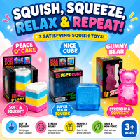 Nee Doh Squish Toy Peace O' Cake Nice Cube Gummy Bear Soft Squishy Stress Relief Fidget Toys for Sensory Play and Decompression