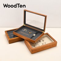 WoodTen Retro Wooden Jewelry Box Watch Box Rings Necklaces Bracelets Display Case Jewelry Box Transparent Jewelry Organizer Box