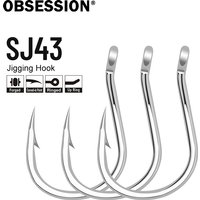 OBSESSION SJ43 10pcs/bag Stinger Slow Jigging Assist Hook 1/0 2/0 3/0 4/0 5/0 Saltwater Tuna Bluefin Barbed Fishing Single Hooks