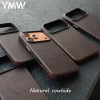 YMW Scratc Crazy Horse Genuine Leather Case for iPhone 17 16 15 14 Pro Max Magnetic PULL-UP Cowhide Phone Cover