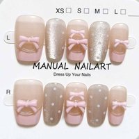 10Pcs Girl's Fashion Pink Bowknot with Cat's Eye Diamonds Simple and Elegant Medium Length Press on Nails Fake Nails Nail Tips