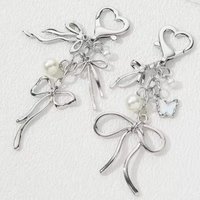 Butterfly Bow Knot Pearl Enamel Keychain Flying Insect Key Ring for Women Girls Handmade Y2K Pretty Jewelry Accessories Gifts