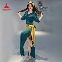 Belly Dance Performance Costume Set for Women Half Sleeves Cotton Robe+headdress+Belt 3pcs Shabbi Baladi Performance Robes