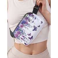 1pc, purple floral pattern fashionable adjustable crossbody bag, neutral sports waist bag, suitable for running