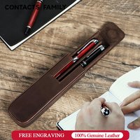 CONTACT'S FAMILY Leather 2 Slots Pen Case Magnetic buckle With Removable Pen Tray Holder Pencil Case Box Office School Pouch