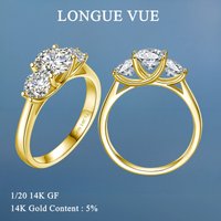 Waterproof 14K Gold Filled Three Stone Wedding Ring D Color Moissanite Luxury Engagement Ring Custom Jewelry Wholesale