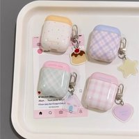 Cute Pink Checkered Cover Earphone Protective Case for AirPods 1 2 3 4 Pro2 Soft Anti-fall Protect Shell with Lovely Pendant