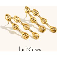 La. Muses Water Drop Zircon Stainless Steel Women's Earrings PVD Gold Plated Daily Jewelry Accessories Gifts