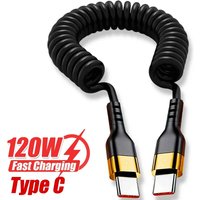USB Type C PD 120W Car 5A Fast Charging Type C to Type C Spring Telescopic Cable For iPhone 15 Serie Samsung Huawei Xiaomi Redmi