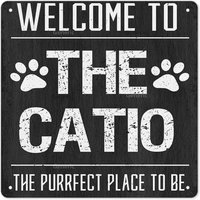 Welcome to the Catio Purrfect Place Be Signs Wall Decor Rustic Cat Home Hanging Sign Decoration for Door Metal Tin 8 * 8 in
