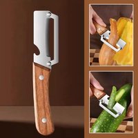 Stainless Steel Peeler with Wooden Handle Bottle Opener Multifunctional Fruit Vegetable Kitchen Tool Slicer for Home Use