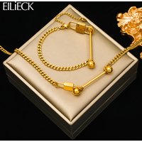 EILIECK 316L Stainless Steel Gold Color Lock Beads Necklace Bracelet For Women Girl Fashion Non-fading Jewelry Set Gift Bijoux