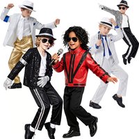 Classic 80s Pop Star Jackson Performance Kids Clothes Halloween Party Stage Dancer Festival Children Costume Singer Boys Outfits