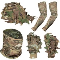 Outdoor CP Camouflage Combo Set Leaf Cap Tactical Gloves Ice Silk Arm Sleeve CAMO Half Face Mask Hunting Gear NA84