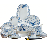 Blue And White Porcelain Tableware Set 18/28/56/30pcs Ceramics Dish Sets Full Set Luxury China Dinnerware Set For 4/6/10 Persons