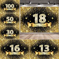 Gold black Birthday Party Background Decoration Extra Large Fabric Age 18 years old Sign Poster for Photo Booth Backdrop Banner