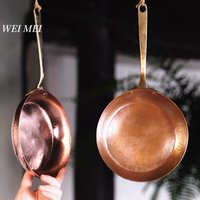 Handcrafted Vintage Copper Steak Skillet Egg Flat Pan,for Home Outdoor Can Be Hung Handle Flat Fried Pan Small Plate Tableware