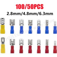 100/50pcs Male/Female Spade Terminals 2.8mm 4.8mm 6.3mm Insulated Spade Wire Connector Cold Press Electrical Wiring Cable Plug