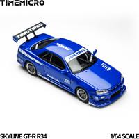 TimeMicro1:64 Skyline GT-R R34 Simulation Alloy Vehicle Model Passion Blue Diecast Car For Collection Display Gift