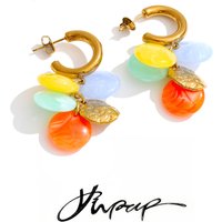 Yhpup Stainless Steel Colorful Acrylic Resin Round Drop Charm Earrings Tarnish Resistant Trending Y2K Summer Jewelry