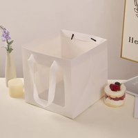 5/8/10PCS 15cm Kraft Paper Square Gift Bags with Ribbon Transparent Window Birthday Box Pouch Handbag for Cake Flower Packing